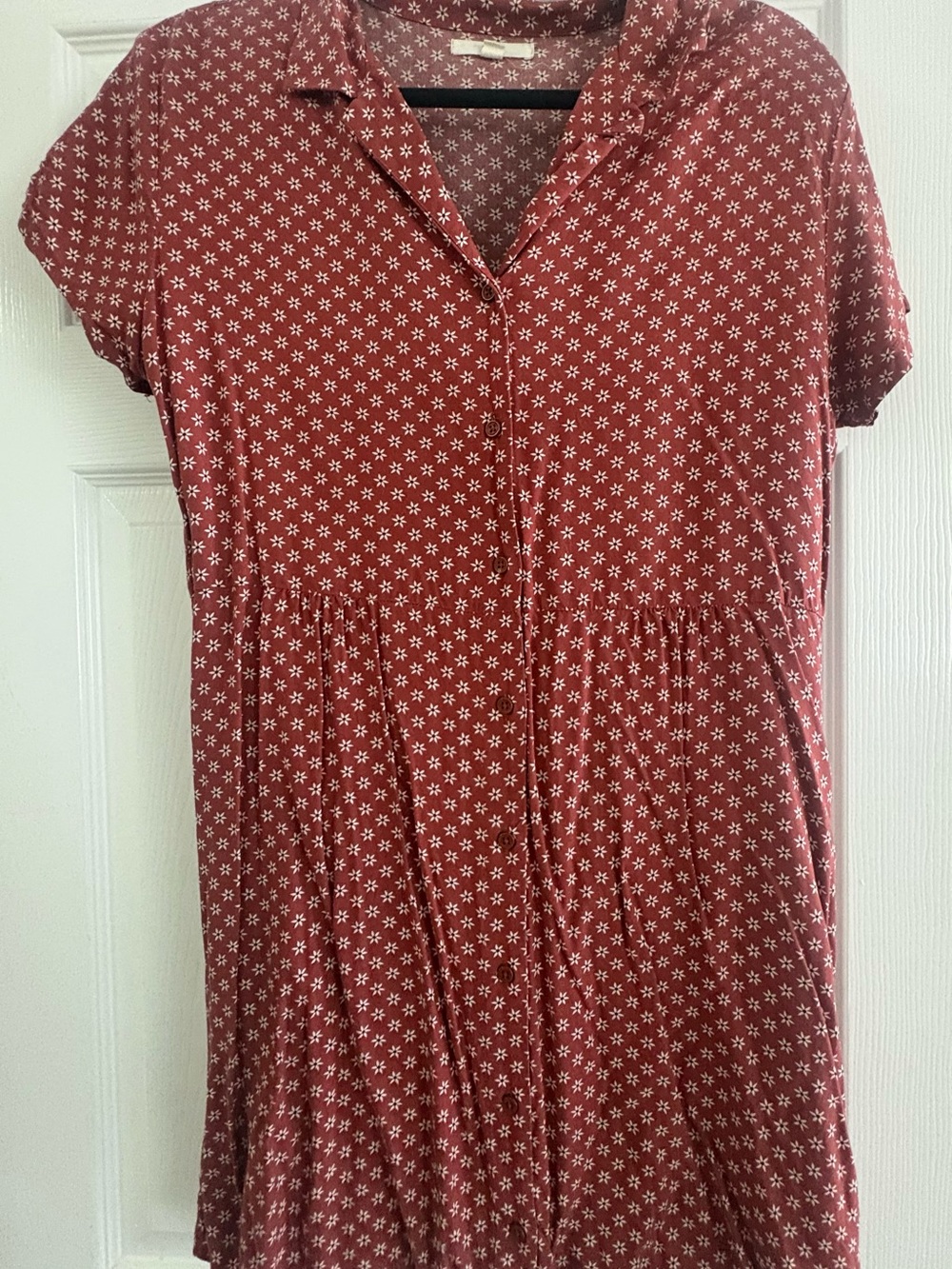 Vans Rust Red Short-Sleeve Mini Dress with White Floral Print